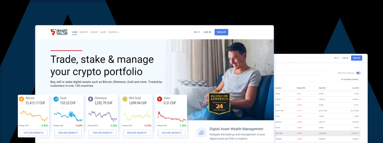 SMART VALOR trading platform — home dashboard