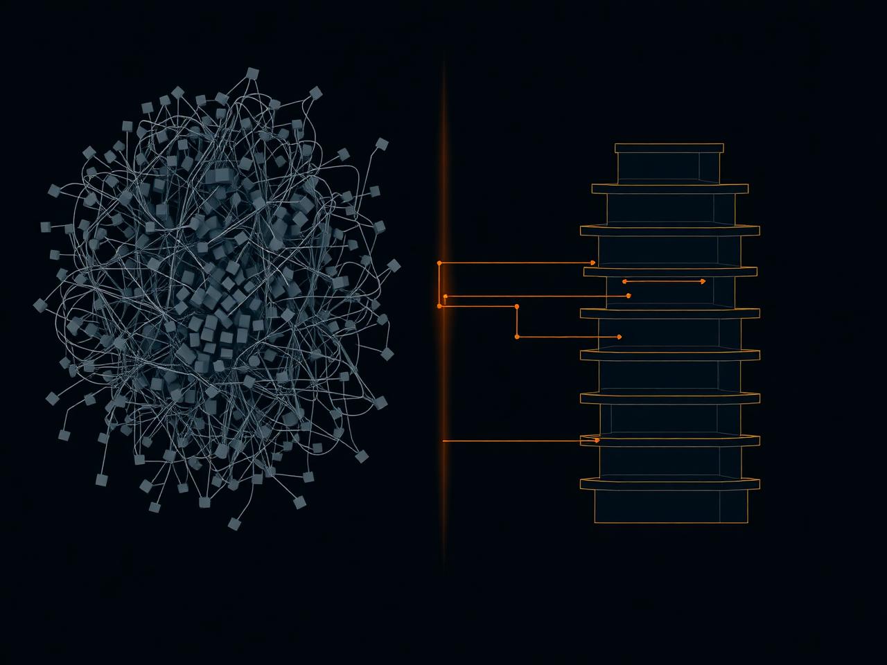 Before and after architecture diagram showing transformation from tangled legacy system to clean modern stack